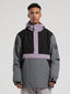 Men's Black & Grey Insulated Color-Block Kangaroo Pocket Ski Anorak Snow Anoraks