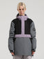 Women's Black & Grey Insulated Color-Block Kangaroo Pocket Ski Anorak Snow Anoraks