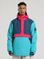 Men's Blue & Cyan Insulated Color-Block Kangaroo Pocket Ski Anorak Snow Anoraks