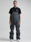 Men's Dark Gray Relaxed-Fit Ski Bibs With Reinforced Knees Snow Bibs