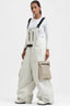 Women's Off White Workwear-Style Built-In Belt Ski Bibs Baggy Snow Bibs