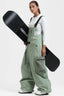 Women's Mint Green Workwear-Style Built-In Belt Ski Bibs Baggy Snow Bibs