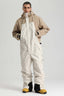 Men's Khaki & White Insulated Color-Block Utility Baggy One-Piece Ski Suit Snowboard Suit