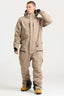 Men's Khaki Loose-Fit Waterproof & Windproof Detachable Hood One-Piece Ski Suit Snowboard Suit