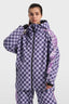 Women's Purple Fleece-Lined Plaid Ski Jacket Waterproof Velvet Snow Jacket