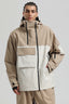 Men's Khaki & White Asym-Zip Multi-Pocket Ski Jacket Utility Waterproof Snow Jacket