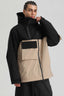 Men's Black & Khaki Asym-Zip Multi-Pocket Ski Jacket Utility Waterproof Snow Jacket