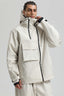 Men's Off White Asym-Zip Multi-Pocket Ski Jacket Utility Waterproof Snow Jacket
