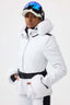 Women's White 3D-Cut Faux Fur Stretch Insulated Ski Jacket Snow Jacket