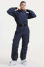 Women's Navy Asymmetric Belted Insulated Waterproof One-Piece Ski Suit Snowboard Suit