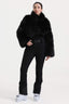 Women's Black Fashion Slim-Fit Stretch Faux Fox Fur Flared One-Piece Ski Suit Snowboard Suit