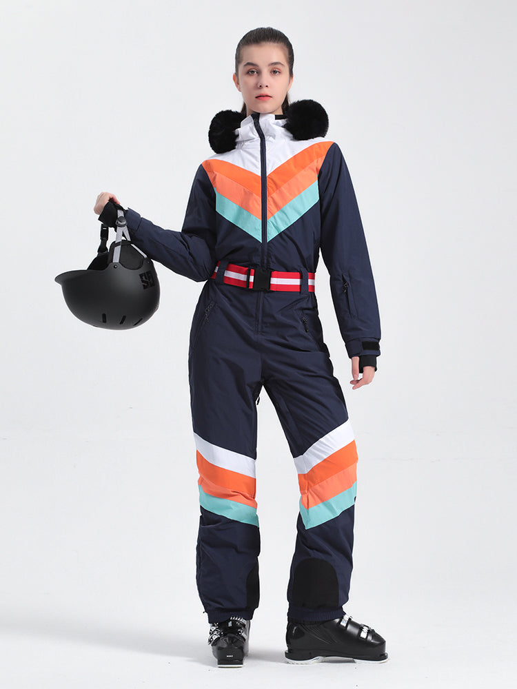Women's Navy Blue Ventilated Snow-Resistant Ski Suit One-Piece Snow Suit Main image