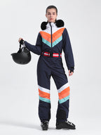 Women's Navy Blue Ventilated Snow-Resistant Ski Suit One-Piece Snow Suit