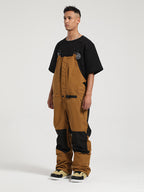 Men's Brown Full-Zip Hook & Loop Closure Ski Bibs Snow Bibs