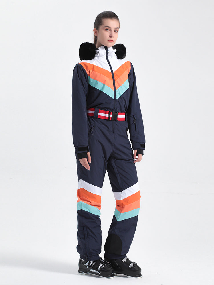 Women's Navy Blue Ventilated Snow-Resistant Ski Suit One-Piece Snow Suit