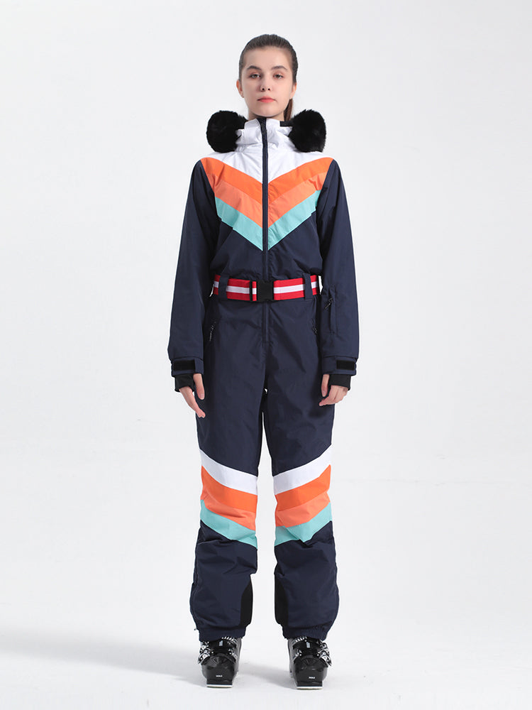 Women's Navy Blue Ventilated Snow-Resistant Ski Suit One-Piece Snow Suit