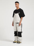 Men's Brown Full-Zip Hook & Loop Closure Ski Bibs Snow Bibs