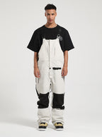 Men's White Full-Zip Hook & Loop Closure Ski Bibs Snow Bibs