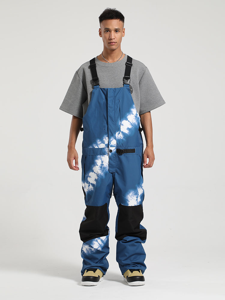Men's Tie Dye Blue Full-Zip Hook & Loop Closure Ski Bibs Snow Bibs Main image