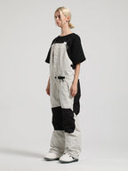 Women's Khaki Full-Zip Hook & Loop Closure Ski Bibs Snow Bibs