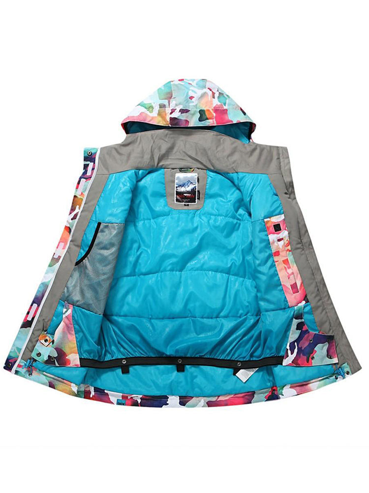Women's Vibrant Camo Insulated Ski Jacket With Detachable Hood Snow Jackets