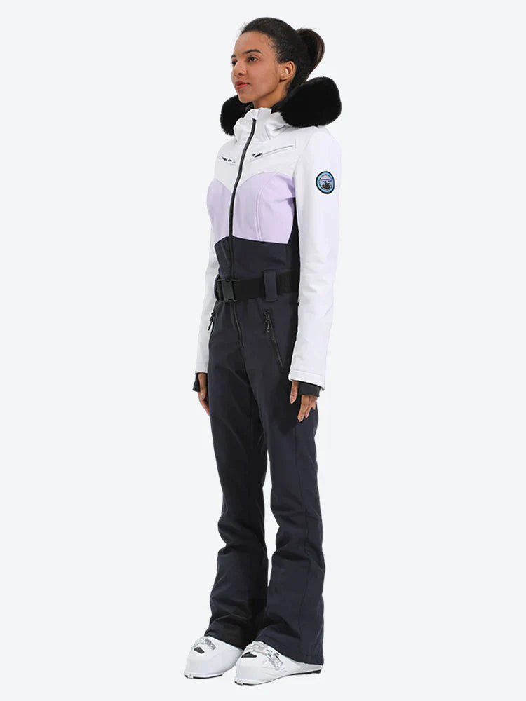 Women's Lavender & Navy Waist-Defining Insulated Waterproof Ski Suits One-Piece Snowboard Suit