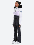 Women's Purple & Black Waist-Defining Insulated Waterproof Ski Suits One-Piece Snowboard Suit