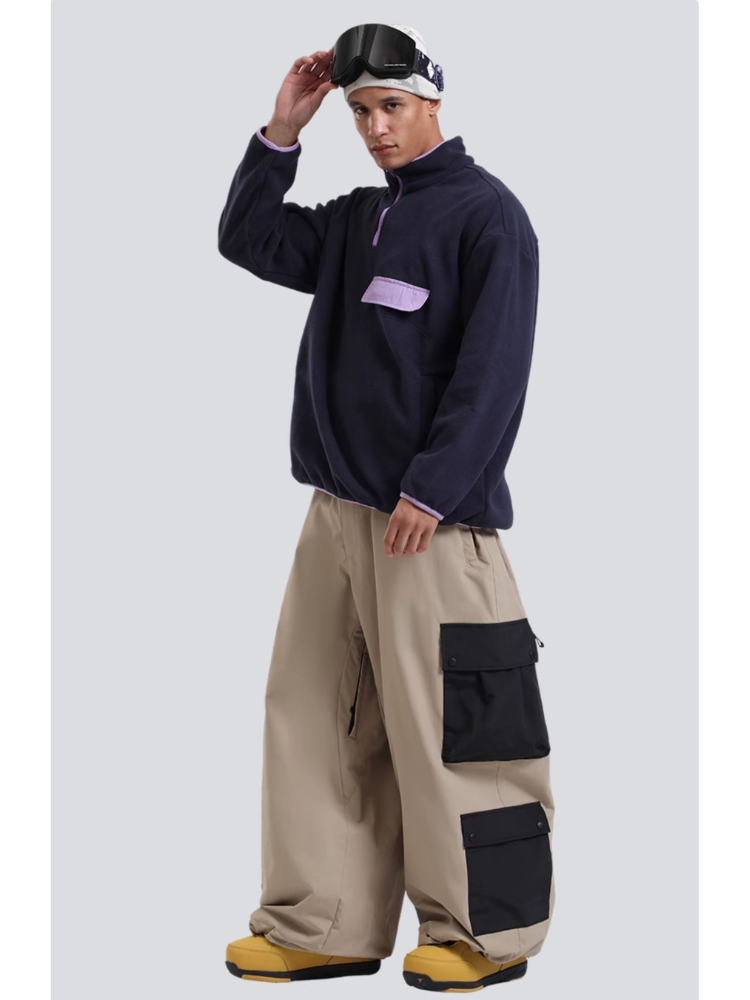 Men's Baggy Snowboard Pants Color Block Double Cargo Snow Pants