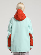 Women's Red & Teal Kangaroo Pocket Patchwork Ski Anorak Snow Anoraks