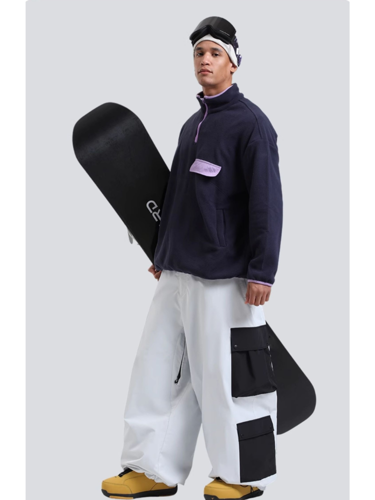 Men's Baggy Snowboard Pants Color Block Double Cargo Snow Pants