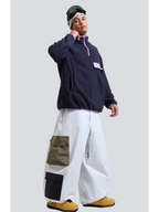 Men's Baggy Snowboard Pants Color Block Double Cargo Snow Pants