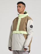 Men's Blue & Cyan Insulated Color-Block Kangaroo Pocket Ski Anorak Snow Anoraks