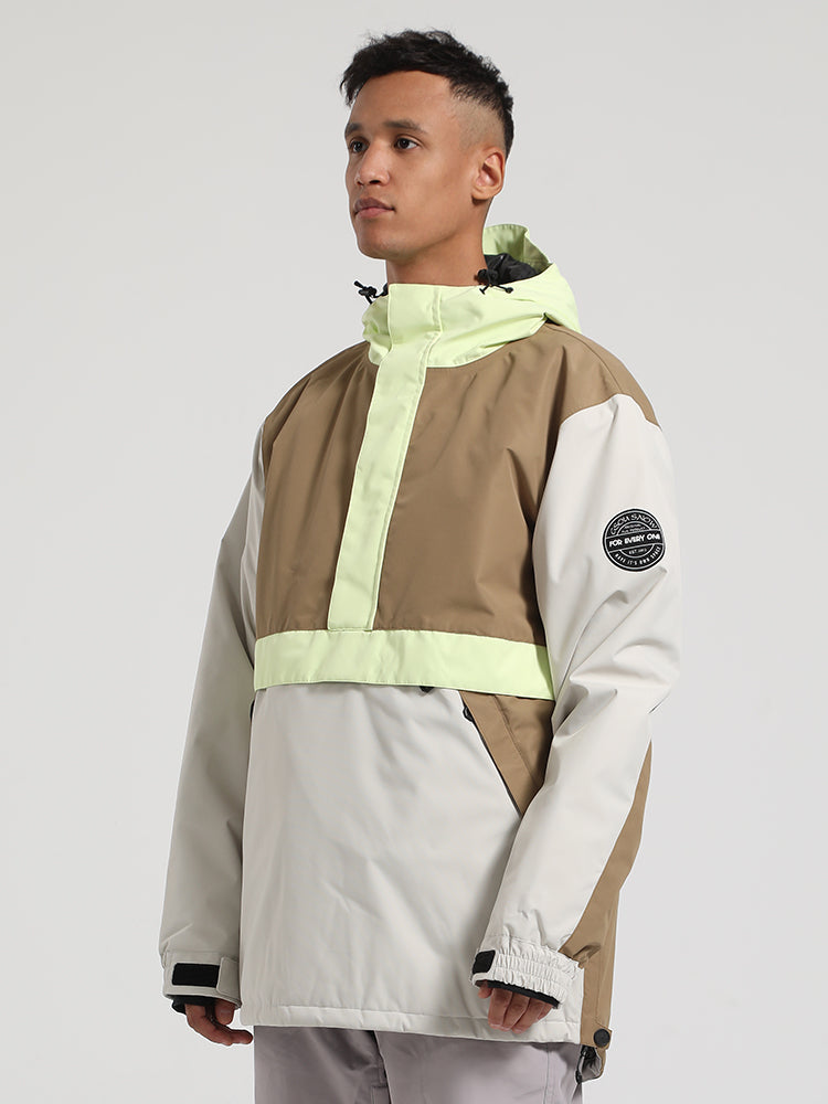 Men's Brown & Beige Insulated Color-Block Kangaroo Pocket Ski Anorak Snow Anoraks