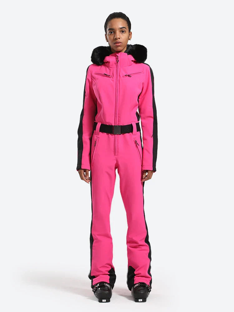 Women' One Piece Ski Suits Classic Faux-Fur Ski Jumpsuit