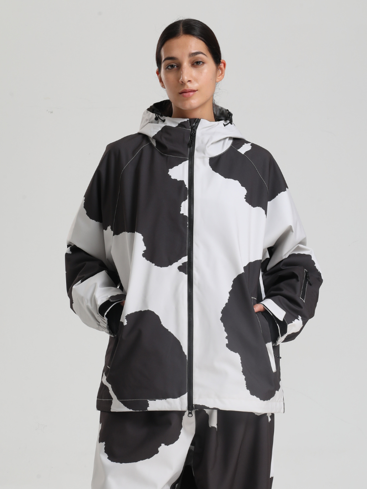 Women's Baggy Snowboard Jacket Bold Cow Print Snow Jacket