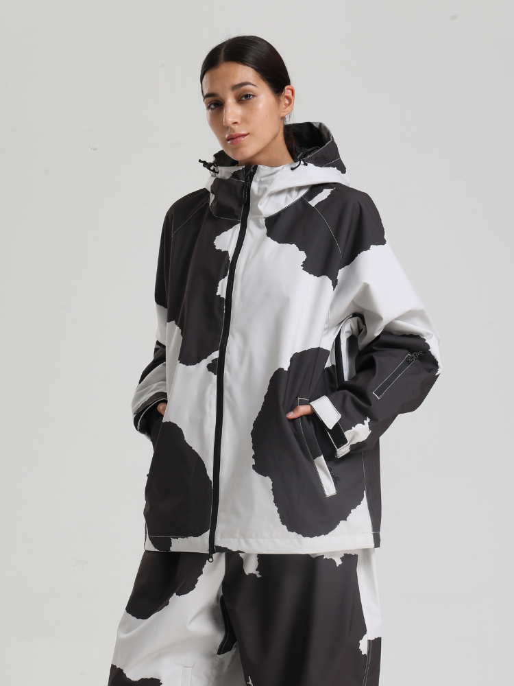 Women's Baggy Snowboard Jacket Bold Cow Print Snow Jacket