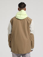 Men's Black & Green Insulated Color-Block Kangaroo Pocket Ski Anorak Snow Anoraks
