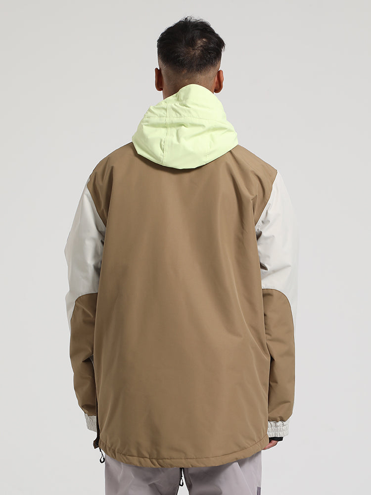 Men's Black & Green Insulated Color-Block Kangaroo Pocket Ski Anorak Snow Anoraks
