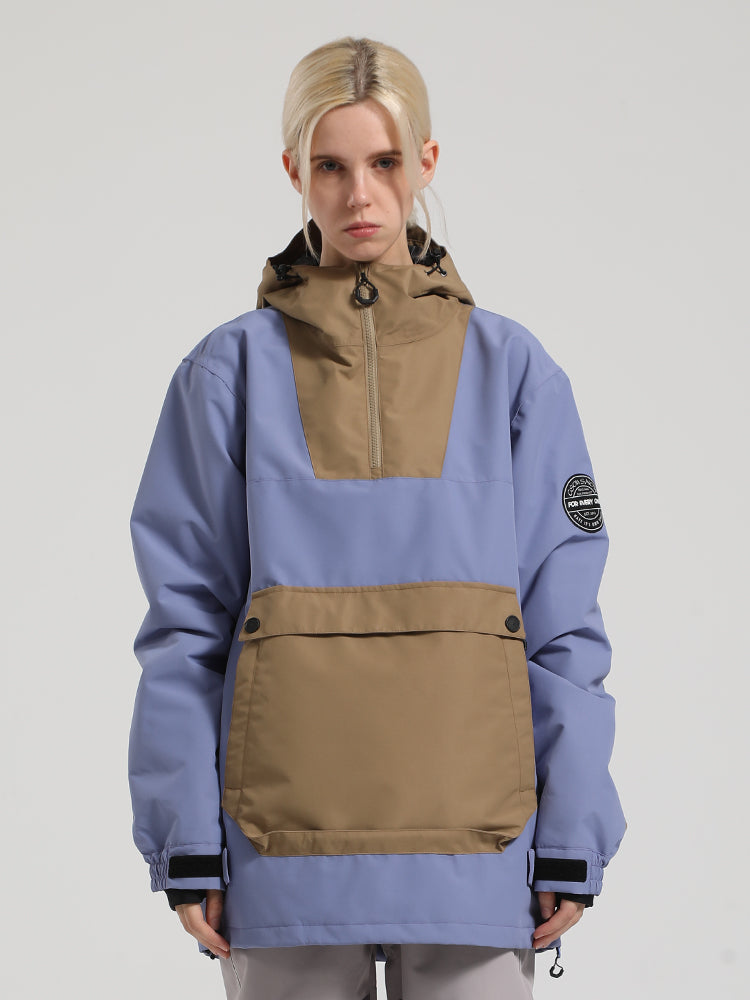 Women's Black & Brown Kangaroo Pocket Patchwork Ski Anorak Snow Anoraks