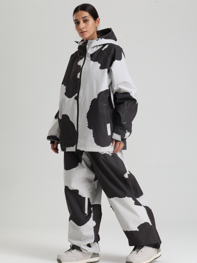Women's Baggy Snowboard Jacket Bold Cow Print Snow Jacket