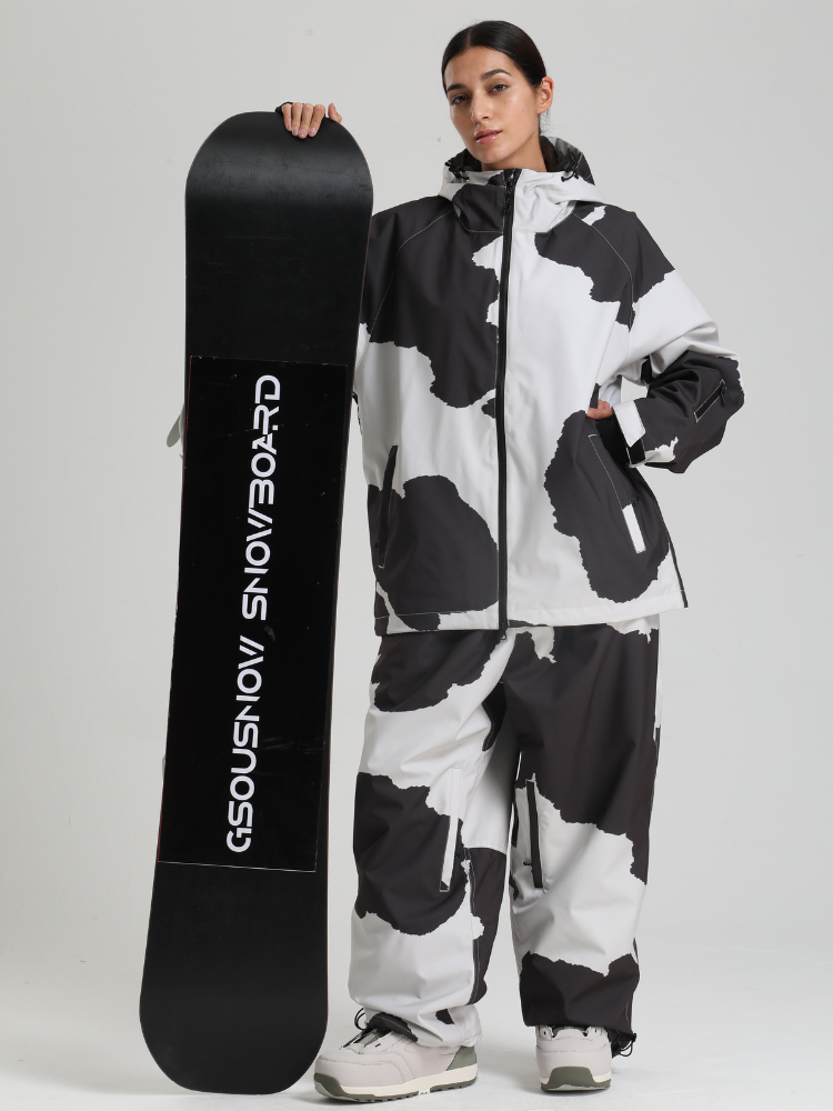 Women's Baggy Snowboard Jacket Bold Cow Print Snow Jacket