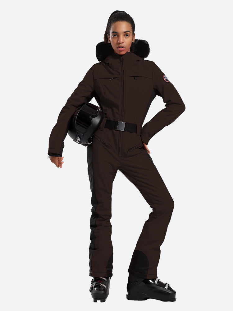 Women's Faux-Fur Slim One Piece Ski Suits