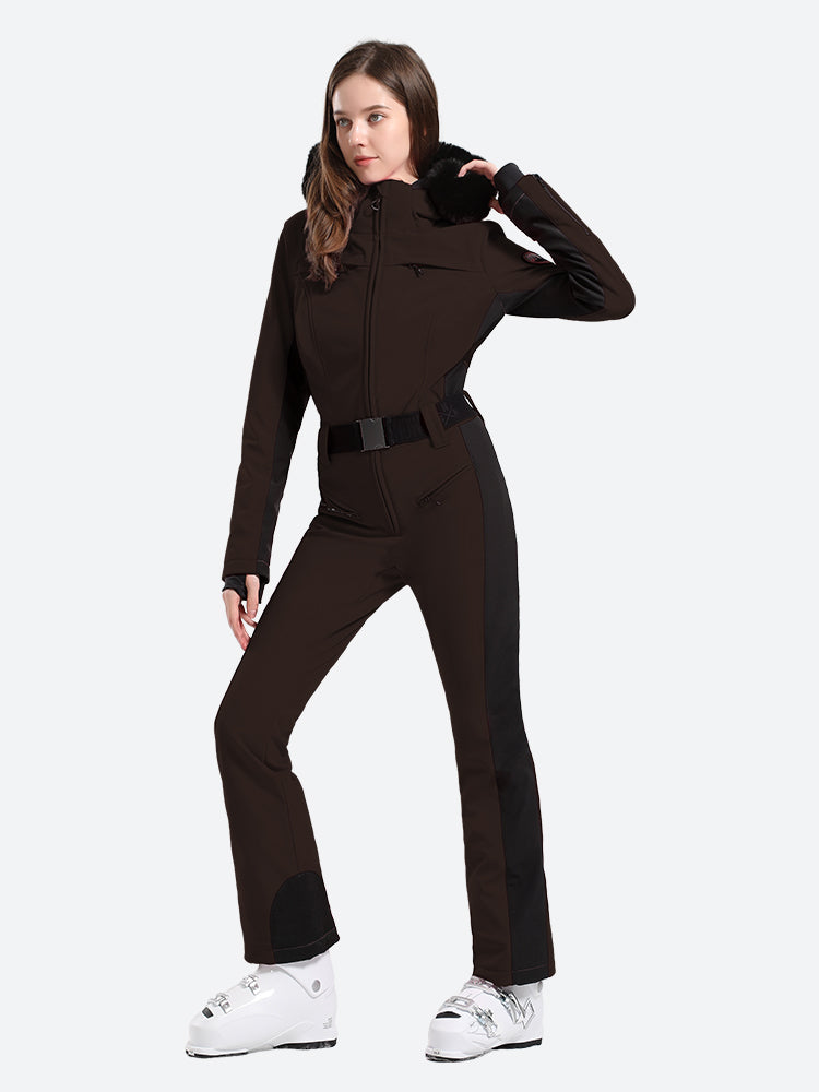 Women's Faux-Fur Slim Ski Jumpsuit One Piece Ski Suit