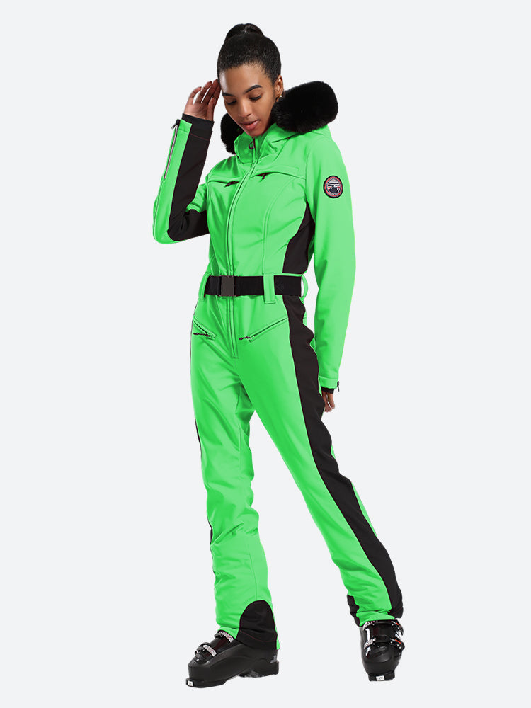 Women's Faux-Fur Slim One Piece Ski Suits