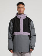 Men's Black & Grey Insulated Color-Block Kangaroo Pocket Ski Anorak Snow Anoraks