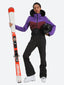 Women's Purple & Black Waist-Defining Insulated Waterproof Ski Suits One-Piece Snowboard Suit
