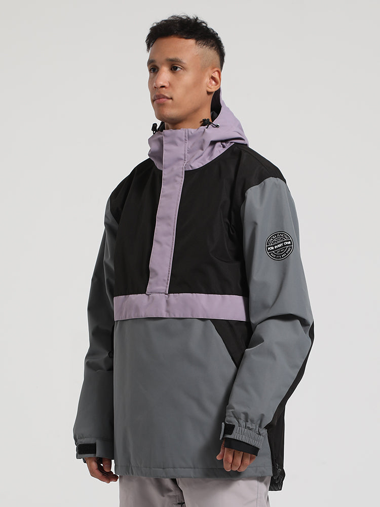 Men's Brown & Beige Insulated Color-Block Kangaroo Pocket Ski Anorak Snow Anoraks