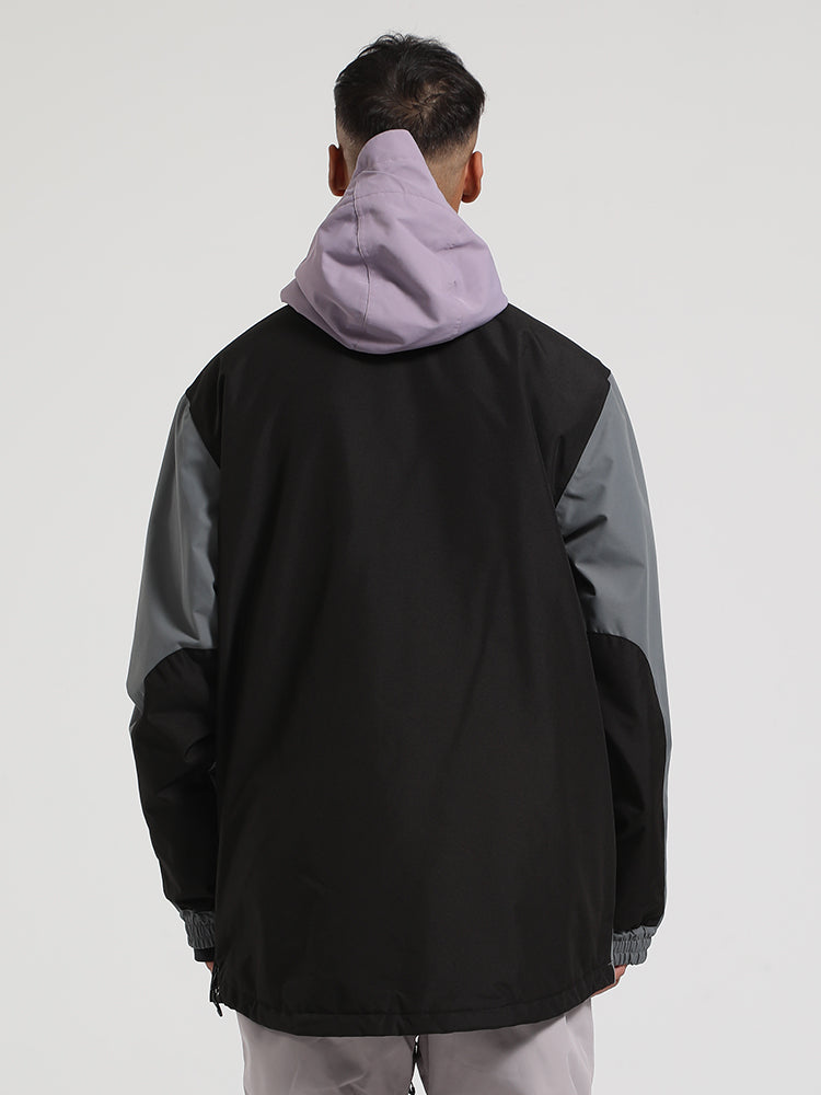 Men's Black & Grey Insulated Color-Block Kangaroo Pocket Ski Anorak Snow Anoraks