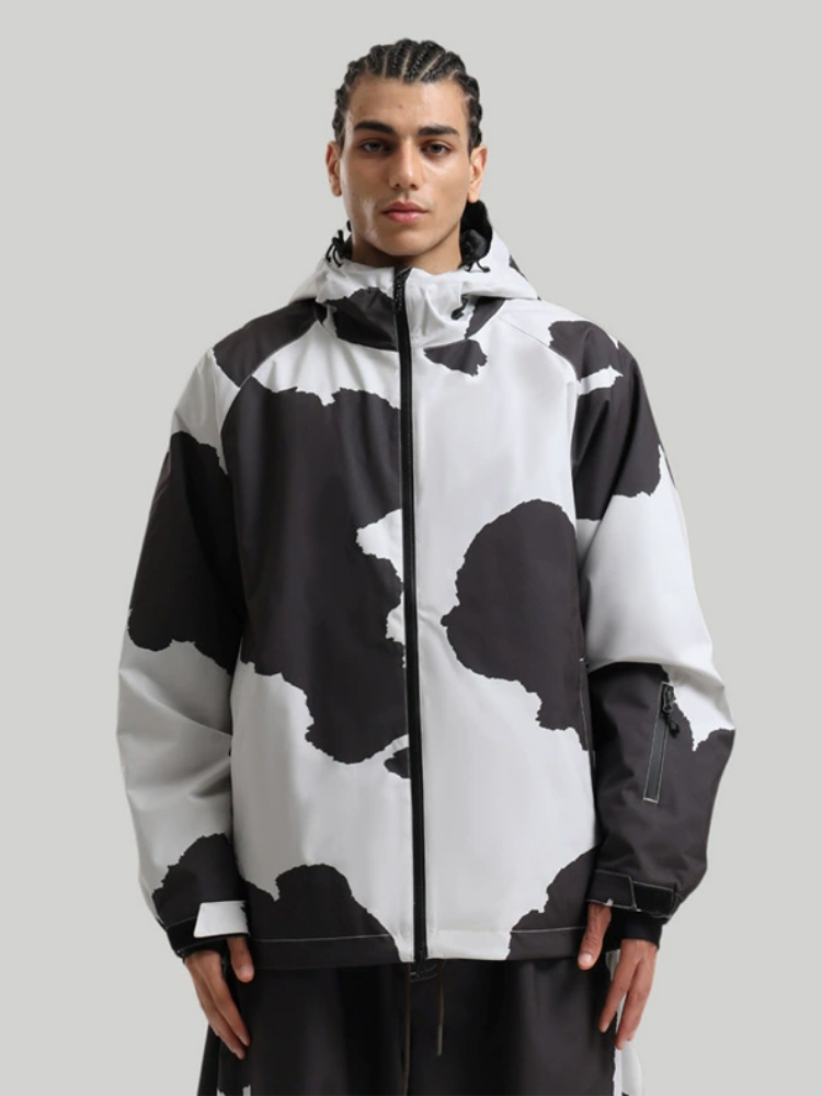 Men's Baggy Snowboard Jacket Bold Cow Print Snow Jacket