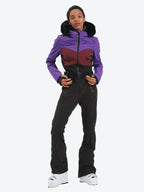 Women's Lavender & Navy Waist-Defining Insulated Waterproof Ski Suits One-Piece Snowboard Suit